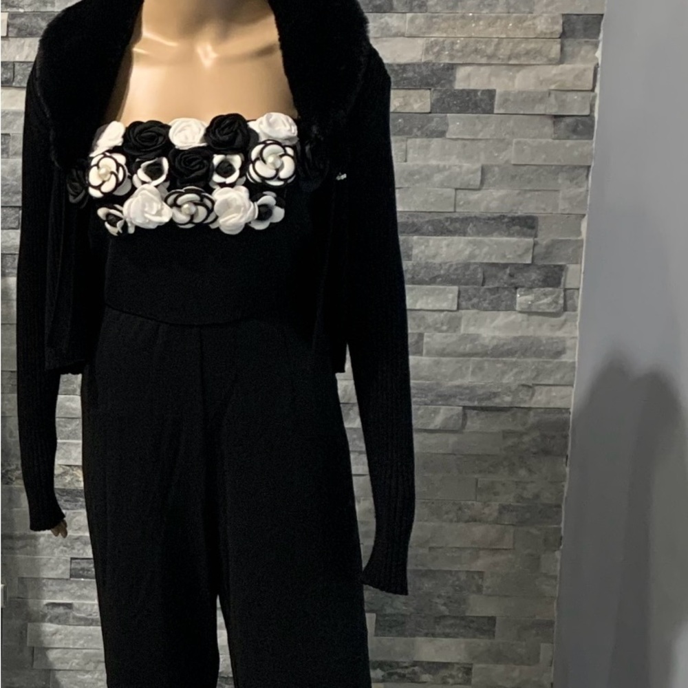 Black Jumpsuit with Floral Detail